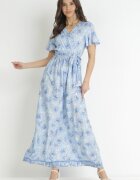 cflo Rochie Albastră tip plic din Viscoză cu elastic în Talie și Model Metalic Hollis