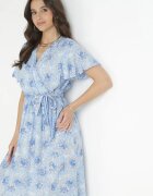 cflo Rochie Albastră tip plic din Viscoză cu elastic în Talie și Model Metalic Hollis