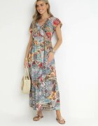 cflo Rochie albastru deschis-roșie Maxi din Viscoză cu elastic în talie Annam
