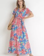 cflo Rochie Albastru-Roz petrecută maxi cu elastic în talie cu imprimeu floral din viscoză Aryna
