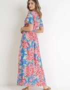 cflo Rochie Albastru-Roz petrecută maxi cu elastic în talie cu imprimeu floral din viscoză Aryna