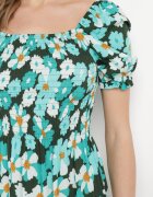 cflo Rochie Albastru-Verde Viscoză Midi Cloș cu Imprimeu Floral Acarana