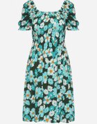 cflo Rochie Albastru-Verde Viscoză Midi Cloș cu Imprimeu Floral Acarana