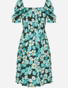 cflo Rochie Albastru-Verde Viscoză Midi Cloș cu Imprimeu Floral Acarana