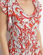 cflo Rochie Asimetrică Bej-Portocalie cu Elastic în Talie cu Volane din Viscoză Venimra
