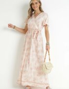 cflo Rochie Bej deschis tip petrecut din Viscoză cu elastic în talie și model metalic Hollis