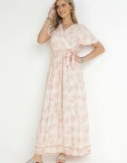 cflo Rochie Bej deschis tip petrecut din Viscoză cu elastic în talie și model metalic Hollis