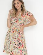 cflo Rochie Bej din Vâscoză cu Model Abstract cu elastic în talie Nilkasa