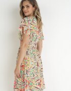 cflo Rochie Bej din Vâscoză cu Model Abstract cu elastic în talie Nilkasa