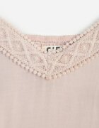 cflo Rochie bej din viscoză cu bretele subțiri cu ajustare decorată cu bandă și broderie Nelrissa