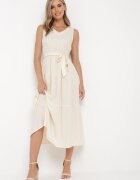 cflo Rochie Bej Din Viscoză Midi cu elastic în talie și curea din material textil Bicuh