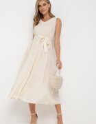 cflo Rochie Bej Din Viscoză Midi cu elastic în talie și curea din material textil Bicuh