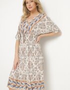 cflo Rochie bej-închisă din Vâscoză cu model ornamental cu bandă elastică lată în talie Tanissla
