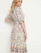 cflo Rochie bej-închisă din Vâscoză cu model ornamental cu bandă elastică lată în talie Tanissla
