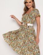 cflo Rochie Bej-Verde din viscoză Evazată cu model Paisley Mastis