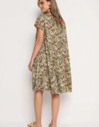 cflo Rochie Bej-Verde din viscoză Evazată cu model Paisley Mastis