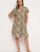 cflo Rochie Bej-Verde din viscoză Evazată cu model Paisley Mastis