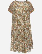 cflo Rochie Bej-Verde din viscoză Evazată cu model Paisley Mastis