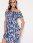 cflo Rochie Bleu-marin Vâscoză Stil Spaniol cu Elastic în Talie Valdina