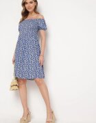cflo Rochie Bleu-marin Vâscoză Stil Spaniol cu Elastic în Talie Valdina