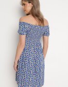cflo Rochie Bleu-marin Vâscoză Stil Spaniol cu Elastic în Talie Valdina