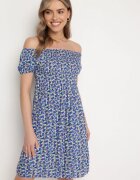 cflo Rochie Bleu-marin Vâscoză Stil Spaniol cu Elastic în Talie Valdina