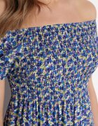 cflo Rochie Bleu-marin Vâscoză Stil Spaniol cu Elastic în Talie Valdina