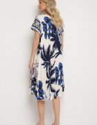 cflo Rochie Bleumarin din Viscoză cu Croială Cloș cu Imprimeu Floral Miratiela