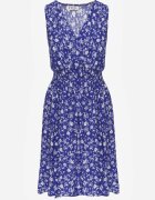 cflo Rochie Bleumarin din Viscoză cu Elastic Încrețit în Talie și Decolteu Petrecut Nivih