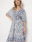 cflo Rochie bleumarin din Viscoză cu model Ornamental cu elastic lat în Talie Tanissla