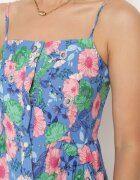 cflo Rochie Bleumarin Florală din Viscoză cu Bretele Reglabile și Elastic în Talie Levalia