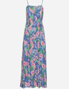 cflo Rochie Bleumarin Florală din Viscoză cu Bretele Reglabile și Elastic în Talie Levalia