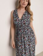 cflo Rochie Bleumarin Midi cu elastice în talie și decolteu petrecut Feseti