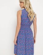 cflo Rochie Bleumarin Viscoză Florală cu Elastic în Talie și Decolteu Petrecut Halevia