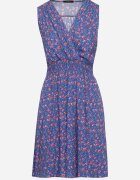 cflo Rochie Bleumarin Viscoză Florală cu Elastic în Talie și Decolteu Petrecut Halevia
