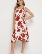 cflo Rochie Bordeaux din Viscoză cu Imprimeu Floral Fără Mâneci Orrulene