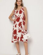 cflo Rochie Bordeaux din Viscoză cu Imprimeu Floral Fără Mâneci Orrulene