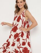 cflo Rochie Bordeaux din Viscoză cu Imprimeu Floral Fără Mâneci Orrulene