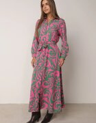 cflo Rochie cămașă Maxi Verde-Roz cu curea din material cu imprimeuri abstracte Terins