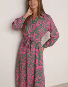 cflo Rochie cămașă Maxi Verde-Roz cu curea din material cu imprimeuri abstracte Terins