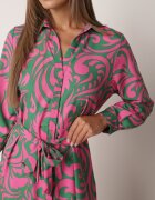 cflo Rochie cămașă Maxi Verde-Roz cu curea din material cu imprimeuri abstracte Terins
