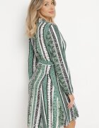 cflo Rochie Cămașă Verde din Viscoză Evazată cu O Cingătoare din Material Sigina