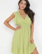 cflo Rochie Cloche Mini din Vâscoză Verde cu Volane Decorative Onera
