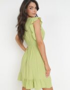 cflo Rochie Cloche Mini din Vâscoză Verde cu Volane Decorative Onera