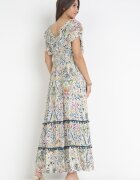 cflo Rochie Cloș Maxi Alb-Bej cu elastic încrețit în talie și volane din viscoză Wilsey