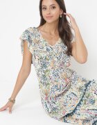 cflo Rochie Cloș Maxi Alb-Bej cu elastic încrețit în talie și volane din viscoză Wilsey
