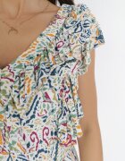 cflo Rochie Cloș Maxi Alb-Bej cu elastic încrețit în talie și volane din viscoză Wilsey