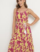 cflo Rochie Cloș verde deschis cu bretele din țesătură de viscoză florală Sepelvia
