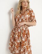 cflo Rochie cu croi drept stil cămașă maro din viscoză cu imprimeu ornamental Vanisse