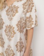 cflo Rochie cu croială dreaptă Ciemnobej din viscoză decorată cu model geometric Emilavie